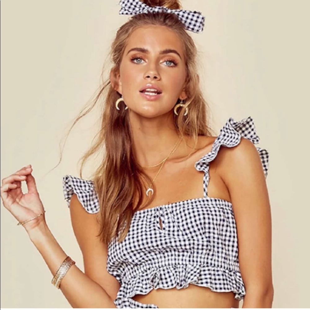 Planet blue ruffle gingham top